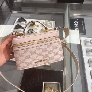 MICHAEL KORS Medium Logo Stripe Trunk Travel Case Crossbody Bag Powder Blush